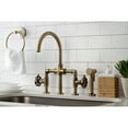 thumbnail image 3 of Kingston Brass KS2333RX Belknap Two-Handle 4-Hole Deck Mount Industrial Style Bridge Kitchen Faucet with Brass Side Sprayer in Antique Brass, 3 of 7