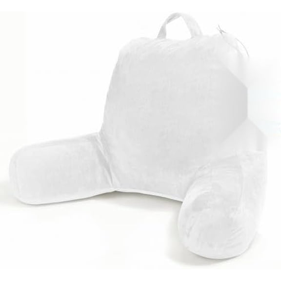Reading Pillow, Velvet Back Pillow for Bed Sitting Up, Adult Back-Rest Support Cushion with Arms for Sit Up on Couch, Sofa, and Floor, Dorm Essentials, Reading Accessories, White