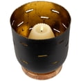thumbnail image 3 of Northlight Iron and Foil Pillar Candle Holder with Wooden Base - 8.25" - Antiqued Black and Gold, 3 of 5
