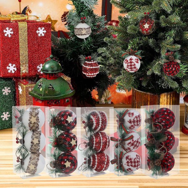 mfyjkho piezas de agujas de pino de arpillera, piñas y bolas de espuma para decorar el árbol de Navidad, 8 cm, adornos navideños para decoración festiva.