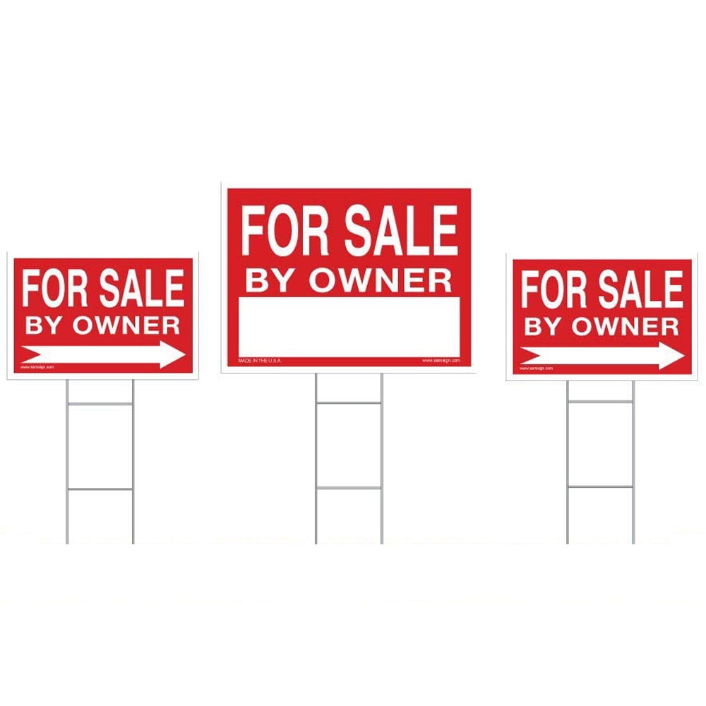 For Sale By Owner Sign Kit 3 Double Sided Signs & 3 Heavy Duty HStakes Red Property Signs
