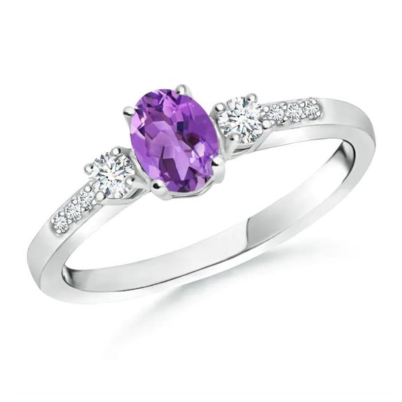 Three Stone Band Ring 0.60 Ctw Oval Amethyst Gemstone 925 Sterling Silver Women Wedding Ring GIFT FOR HER Size US- 4
