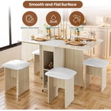 LinkRomat Folding Dining Table Set for 4, Kitchen Table with Shelves & 4 Leather Chairs, Space Saving Foldable Dining Table with 6 Wheel (Beige) - Walmart.com