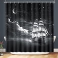 thumbnail image 1 of Cortina de ducha con temática náutica, diseño de velero, mar, océano, costa, barco pirata, ancla, Sailor Moon, estrellas y olas. Cortina de ducha de tela impermeable, decoración para baño, 183 x 183, 1 of 6