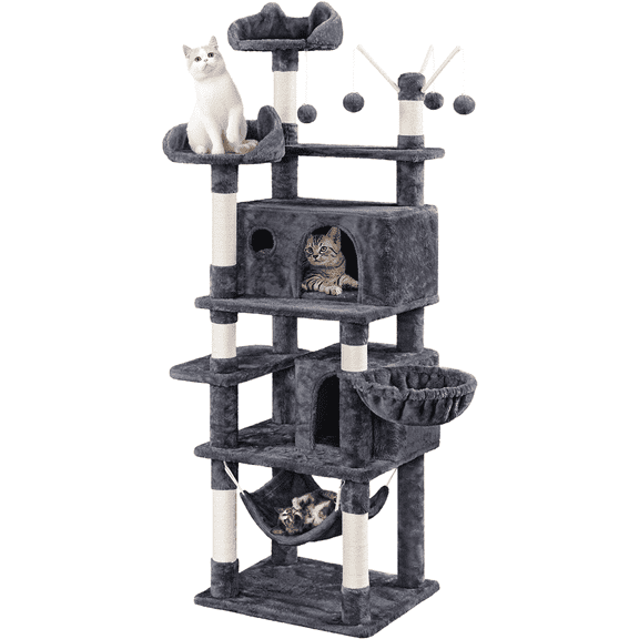 Renwick 67'' H Multi-Level Cat Tree Cat Tower with Condos, Dark Gray