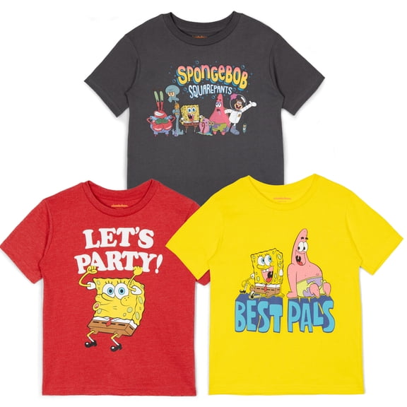 SpongeBob SquarePants Big Boys 3 Pack T-Shirts Toddler to Big Kid
