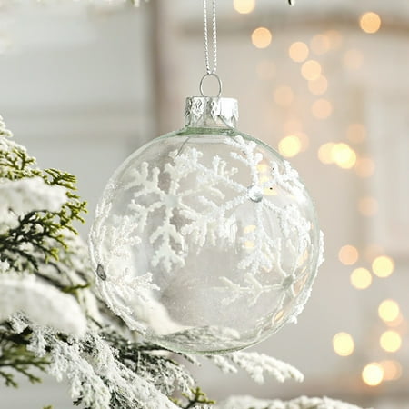 

TALKVE Simple lightweight and wear resistant 8cm/3in 9cm/3.5in Christmas Decoration Transparent Glass Ball Inlaid With Brick Christmas Ball White Snowman Pentagrams Christmas Tree Pendant