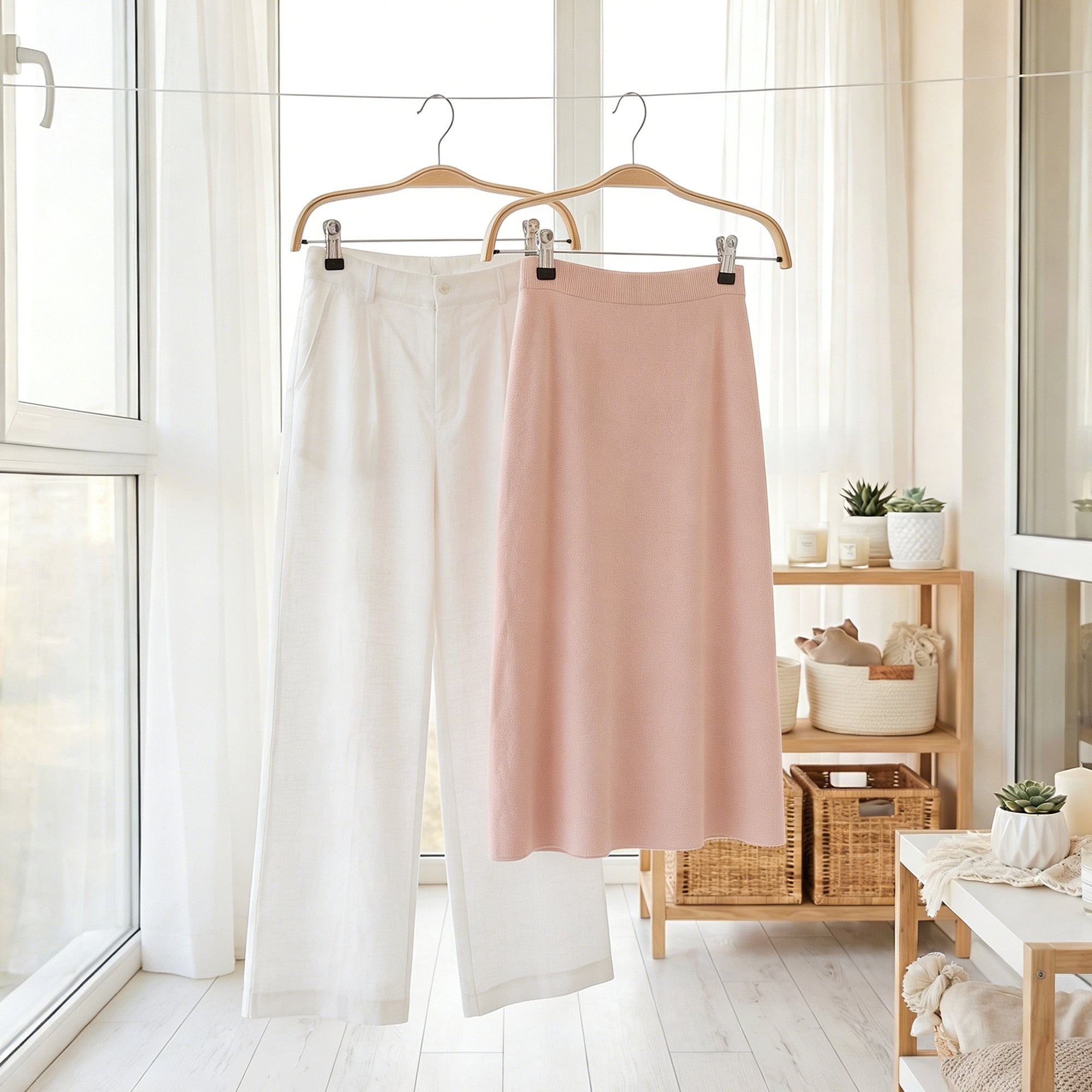 Unique Bargains 2 Pcs Wood Non-Slip Great Hangers with Clips for Closet Natural 14.6inch