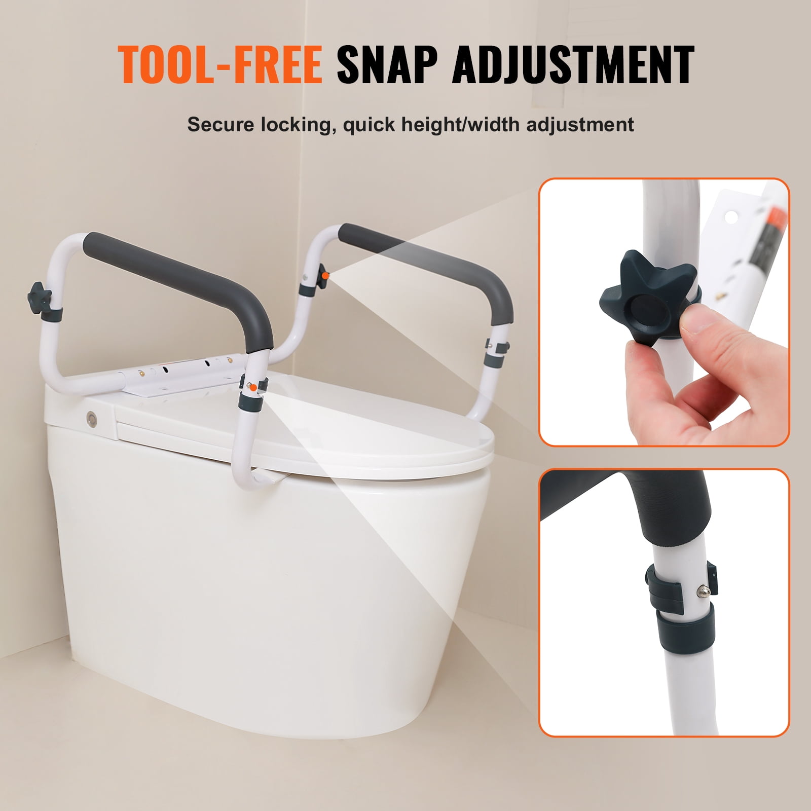 KFFKFF Toilet Safety Rail Seat Frame for Elderly Adjustable Handrail Grab Bar
