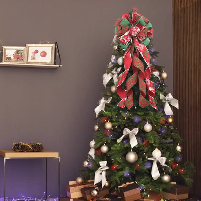 BKER Christmas Tree Topper Ribbon Bow Topper For Tree Xmas Ornaments For Holiday Great Gift Christmas Decoration