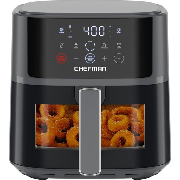 Chefman - Freidora de aire 6 QT para comidas rápidas y fáciles, tecnología Hi-Fry para extra crujiente, ventana de fácil visualización, controles táctiles, antiadherente, apto lavavajillas, gris