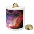 thumbnail image 3 of Galaxy Piggy Bank, Magellanic Cloud Stars and Colorful Cosmic Universe View Pattern, Ceramic Coin Bank Money Box for Cash Saving, 3.6" X 3.2", Purple Blue Orange, by Ambesonne, 3 of 4