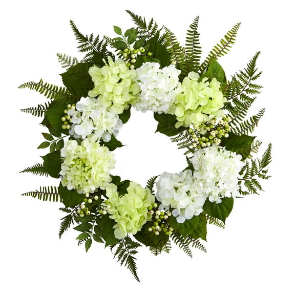 Nearly Natural 24in. Hydrangea Berry Wreath, White