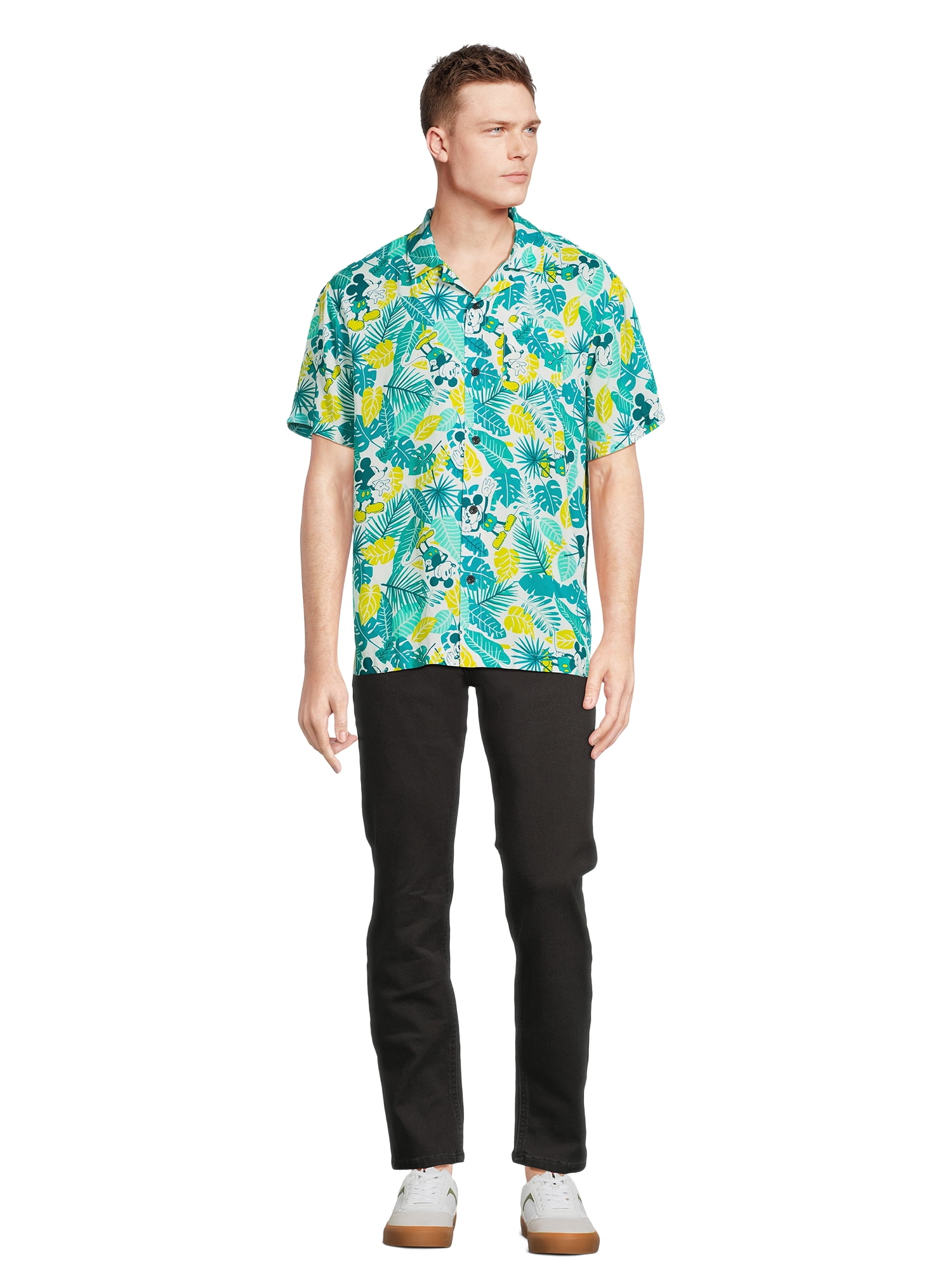 Disney Mickey Mouse Men’s Hawaiian Shirt Print Button-Up Shirt Resort, Sizes XS-3XL