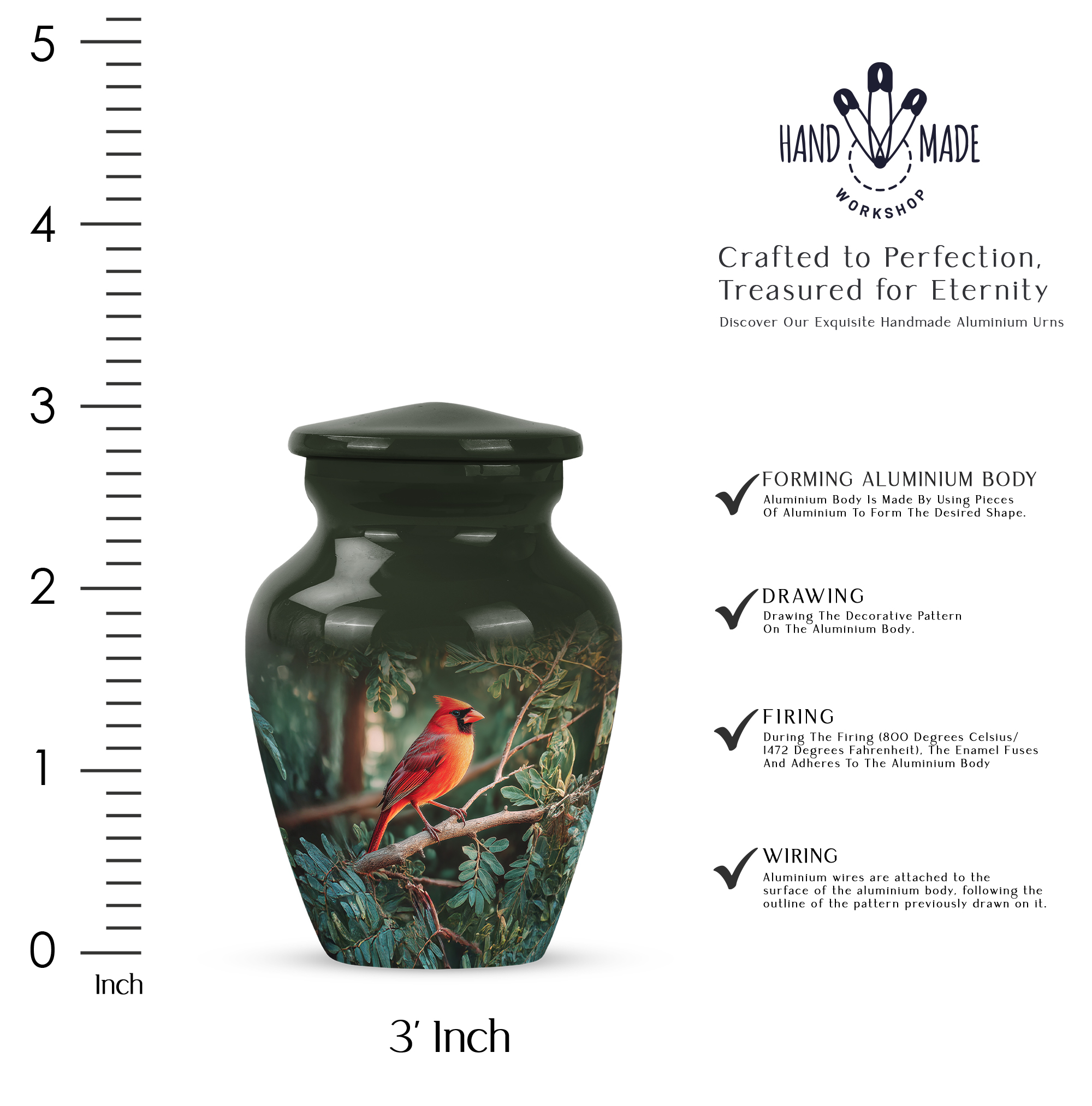 Cardinal Bird Funeral Urns For Adult For Man - Green Memorial Urn For Human Ashes Adult Male - Mini Tree Cremation Urns For Human Ashes - Keepsake Urn For Mother 3 Inch