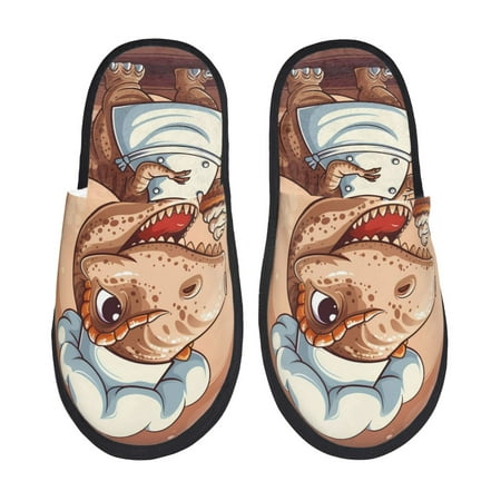 Balery Dinosaur Baking Delight Slient Indoor Furry Fleece Comfort House Shoes Soft Non-Slip Home Shoes Cotton slippers House Slippers-- Medium