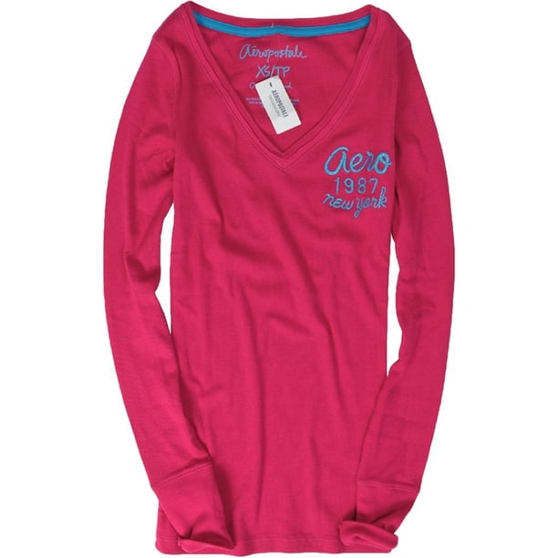 Camiseta gráfica con cuello en V para mujer de Aeropostale, rosa, extra pequeña Aeropostale Camiseta gráfica