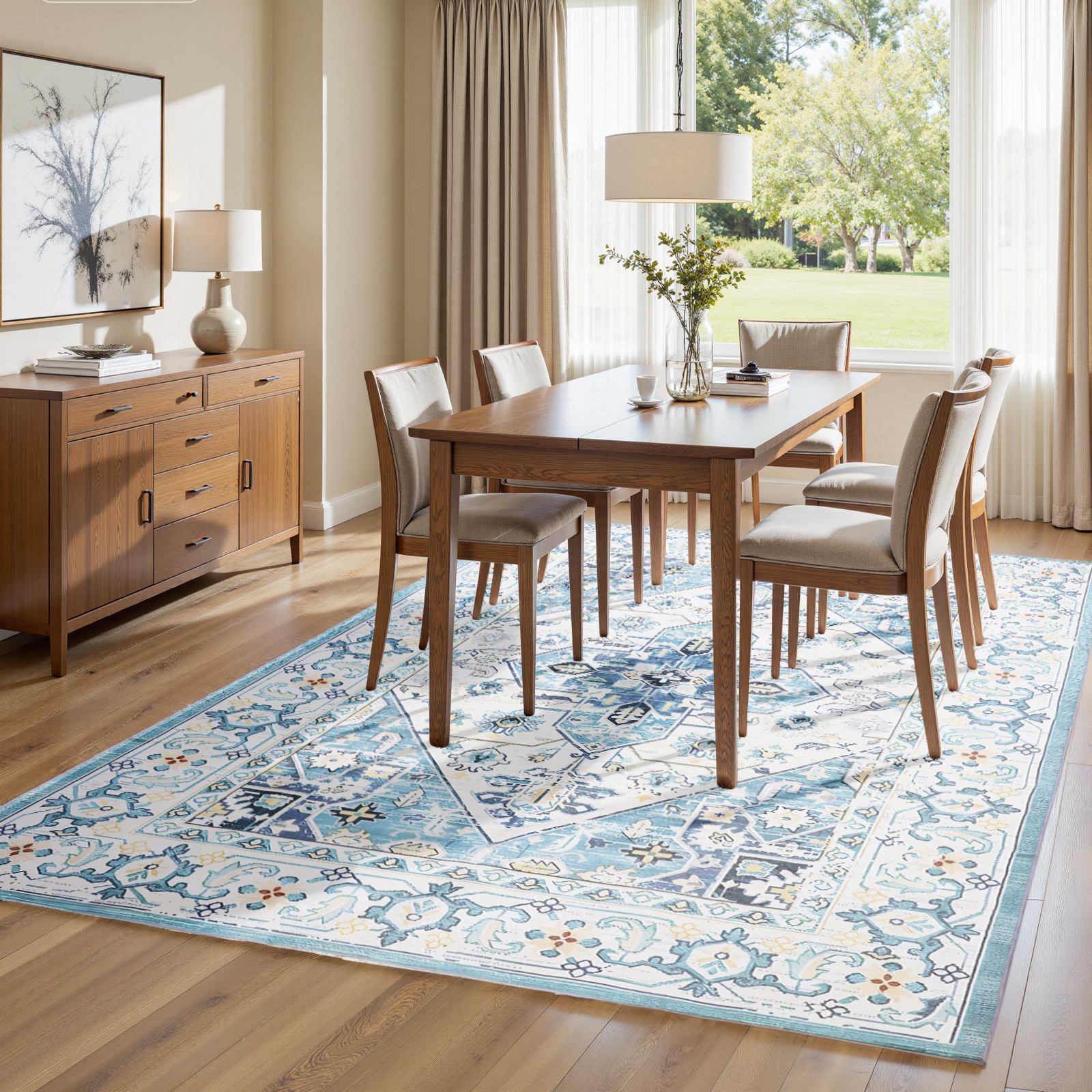 FANOTEK Indoor Area Rug for Bedroom Dining Room Living Room 8 x 10 ft Faux Wool Floor Rugs Washable Non Slip Carpet Rugs Mats