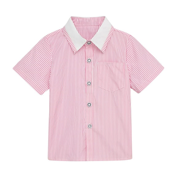 CYRBOKOToddler Girls Button Down Shirts, Cotton Thin Short Sleeve Soft Summer Tops Pink Size 7-8 T