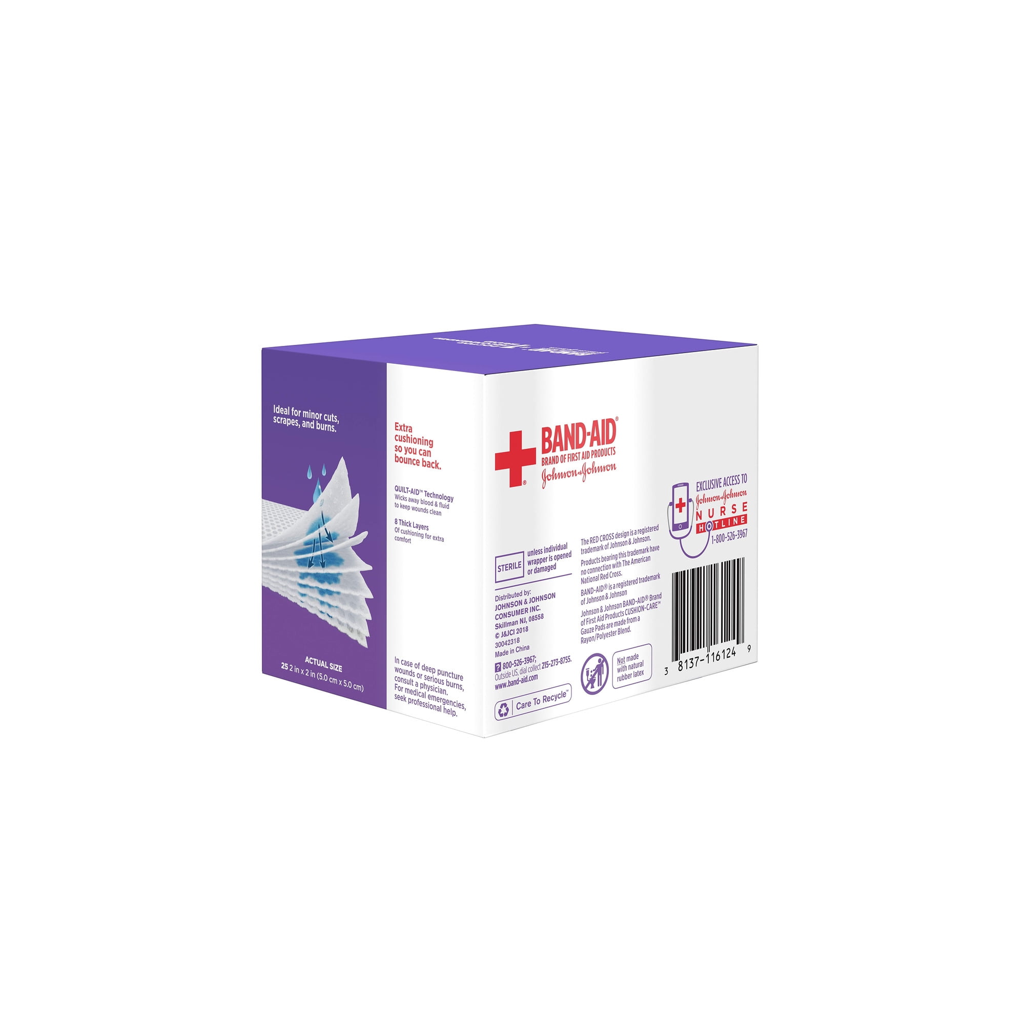 Band-Aid Brand Small Cushion Care Thick Gauze Pads 2 in X 2 in 25 Ct (Pack of 24)