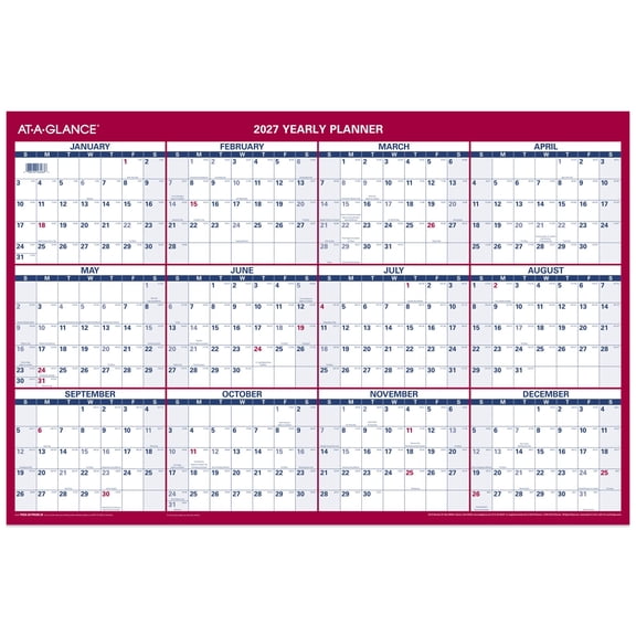AT-A-GLANCE 2027 Vertical Horizontal Reversible Erasable Yearly Wall Calendar