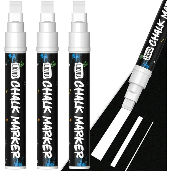 Car Window Markers for Glass Washable, 10mm Jumbo White Liquid Chalk Markers for Holiday Wedding Decorations, Dry & Wet Erasable Bold Chalk Paint Pens for Chalkboard Blackboard Mirror, 3 Count