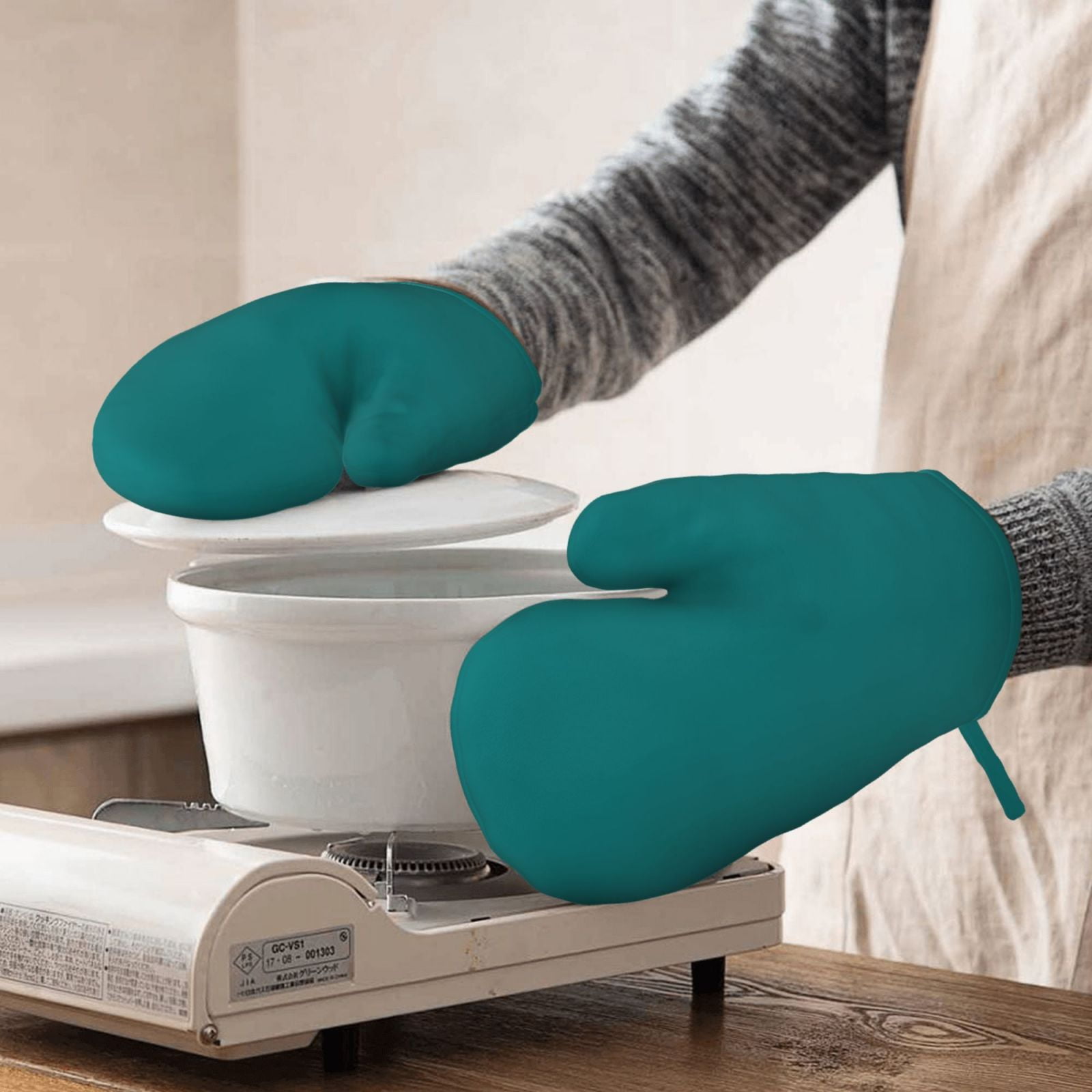 Hirioo Teal for Silicone Oven Mitts for BBQ, Baking, Cooking, Set of 2, Heat Resistant 260℃, Non-Slip Kitchen Essentials