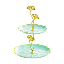 AYktou 2-Layer Ginkgo Leaf Serving Trays for Party, Large Capacity Candy Plates Cookies & Dessert Trays Xmas Birthday Party Snack Fruit Platter Exquisite Flower Shape Jewelry Tray for Women, Green