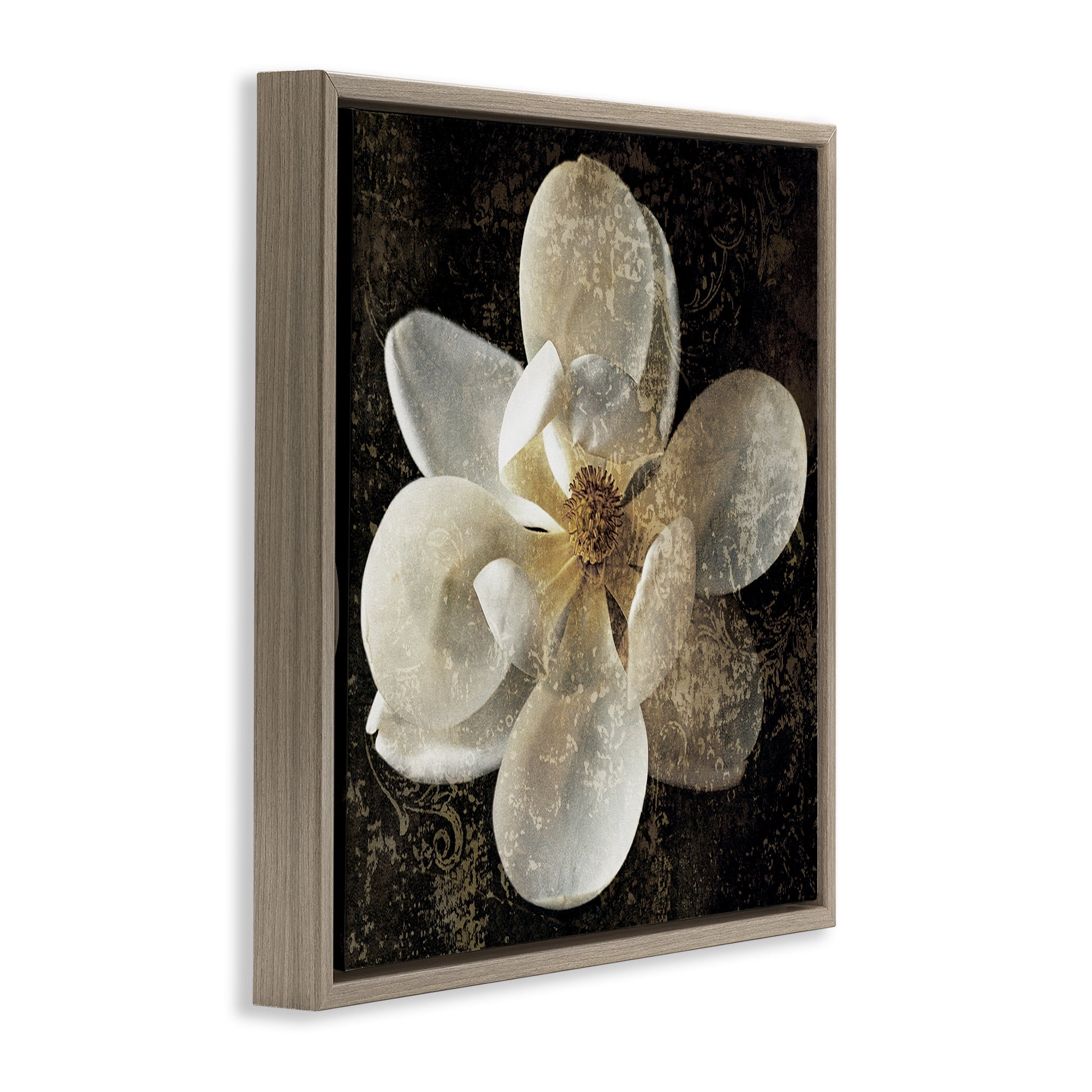 Stupell Industries Rustic Patterned Magnolia Botanical & Floral Painting Brown Floater Framed Canvas Art Print Wall Art, 18 x 18