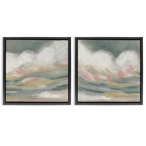 Stupell Industries Wispy Pink Mountains Abstract Painting Black Floater Framed Canvas Art Print Wall Art, 18 x 18, Set of 2