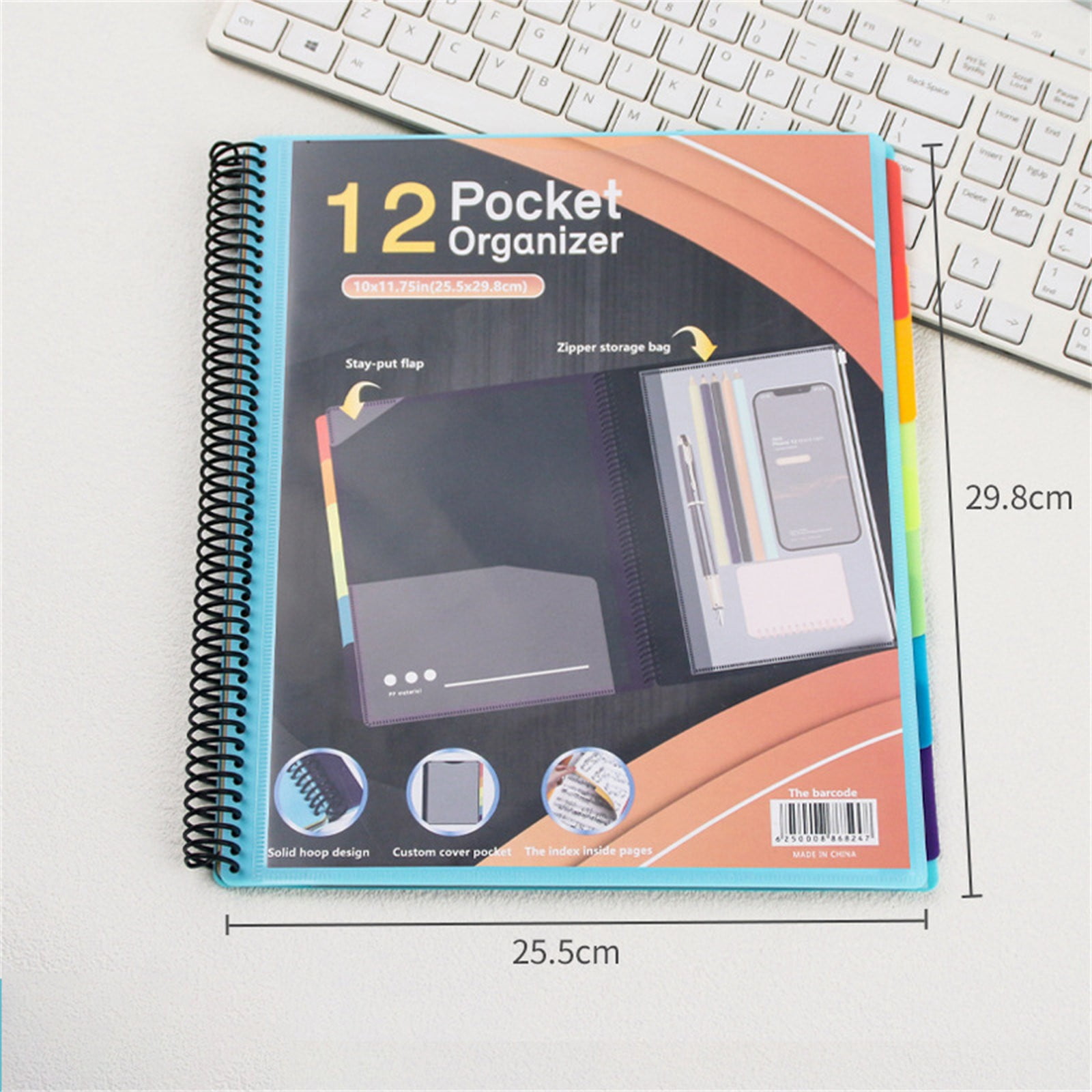 PPKVUFD Spiral Folder Organizer, Project Organizer, 12 Pockets, with Assorted Bright Tabs, Tear Resistant Poly, 1/6-Cut Tabs, Letter Size, Document Organizer