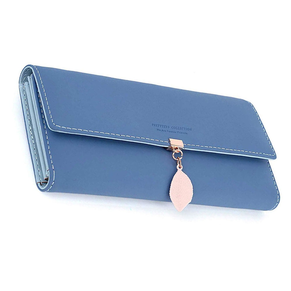 UTO Wrist Wallets for Women Leaf Pendant PU Leather Card Phone Checkbook Holder Zipper Coin Purse Strap 