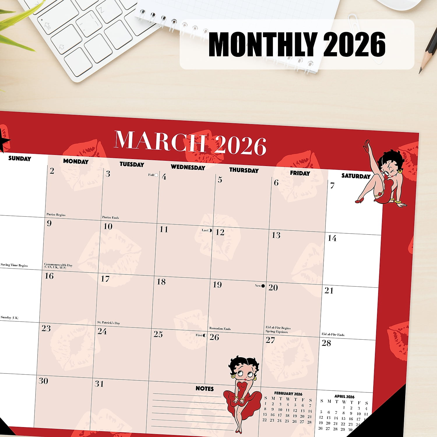 2026 Willow Creek Betty Boop 17" x 12" Monthly Desk Pad Calendar Red (57087)