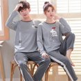 thumbnail image 1 of Conjunto de pijamas de dibujos animados para hombre y Mujer, ropa de dormir de algodón para parejas, Tops largos para dormir, pantalones, otoño y primavera, 1 of 4
