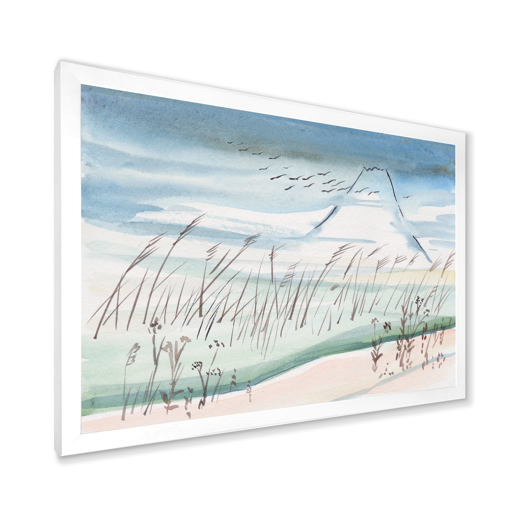 Designart 'Crane Birds Flying Over Snowy Montain' Traditional Framed Art Print