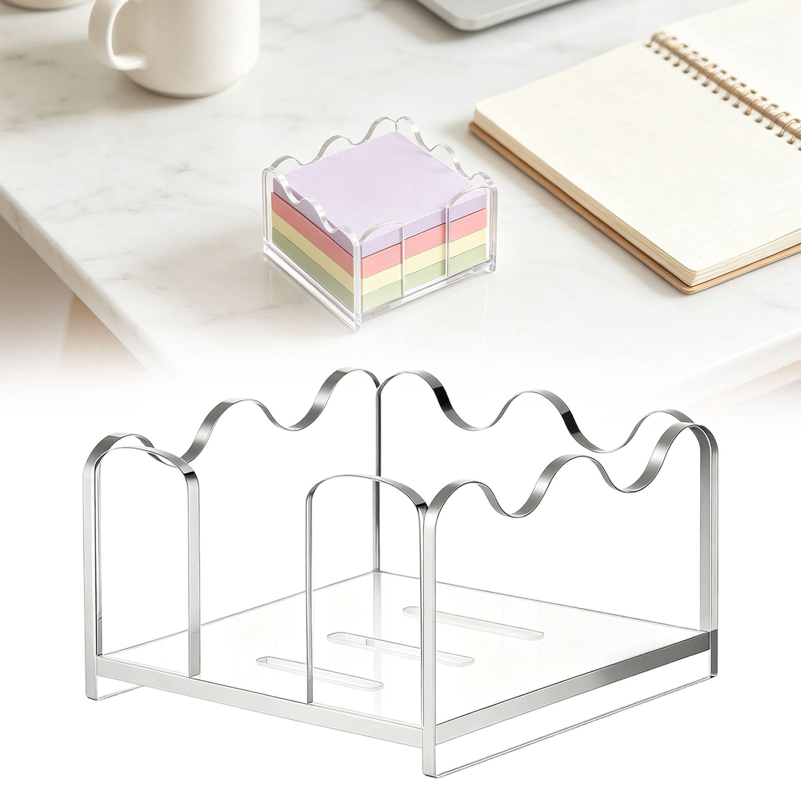 2 Pcs Acrylic Sticky Note Holder 3"x3" Clear Sticky Note Holder Dispenser Post Note Pad Holder Memo Dispenser Case for Desk Organizer Accessories Dorm Room Office, 3.35"x3.35"x1.77", Clear