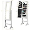 thumbnail image 2 of REKHH Standing Jewelry Armoire with 18 LED Lights Around the Door, Large Storage Mirrored Jewelry Cabinet with Full Length Mirror, 16 Lipstick Holders, 1 Inside Makeup Mirror (White), 2 of 7