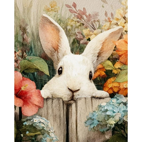Paint by Numbers for Adults Kids Beginner Little White Rabbit in the Flowers DIY Acrylic Painting by Numbers Kits with Brushes Acrylic Pigment Home Decoration Gifts 16 x 20 inch