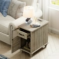 thumbnail image 2 of Grey Side Table with Drawer & Cabinet, Elegant End Table with Charging Station, Wooden Nightstand for Bedroom, Living Room, 2 of 8