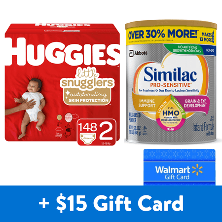 [$15 Savings] Similac Pro-Sensitive Value-Size Infant Formula and Huggies Little Snugglers Size 2 Diapers with Free $15 Walmart eGift Card