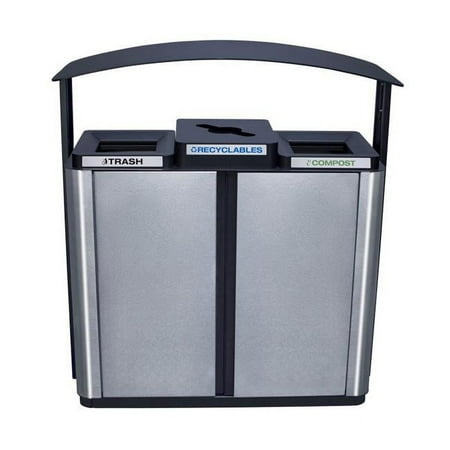 

Ex-Cell Kaiser ECHX3-2TR SS-BL Echelon Collection Outdoor 3 Stainless Stream Receptacle with Black Anodized Trim - 75 gal - 2 Trash & 1 Comingle