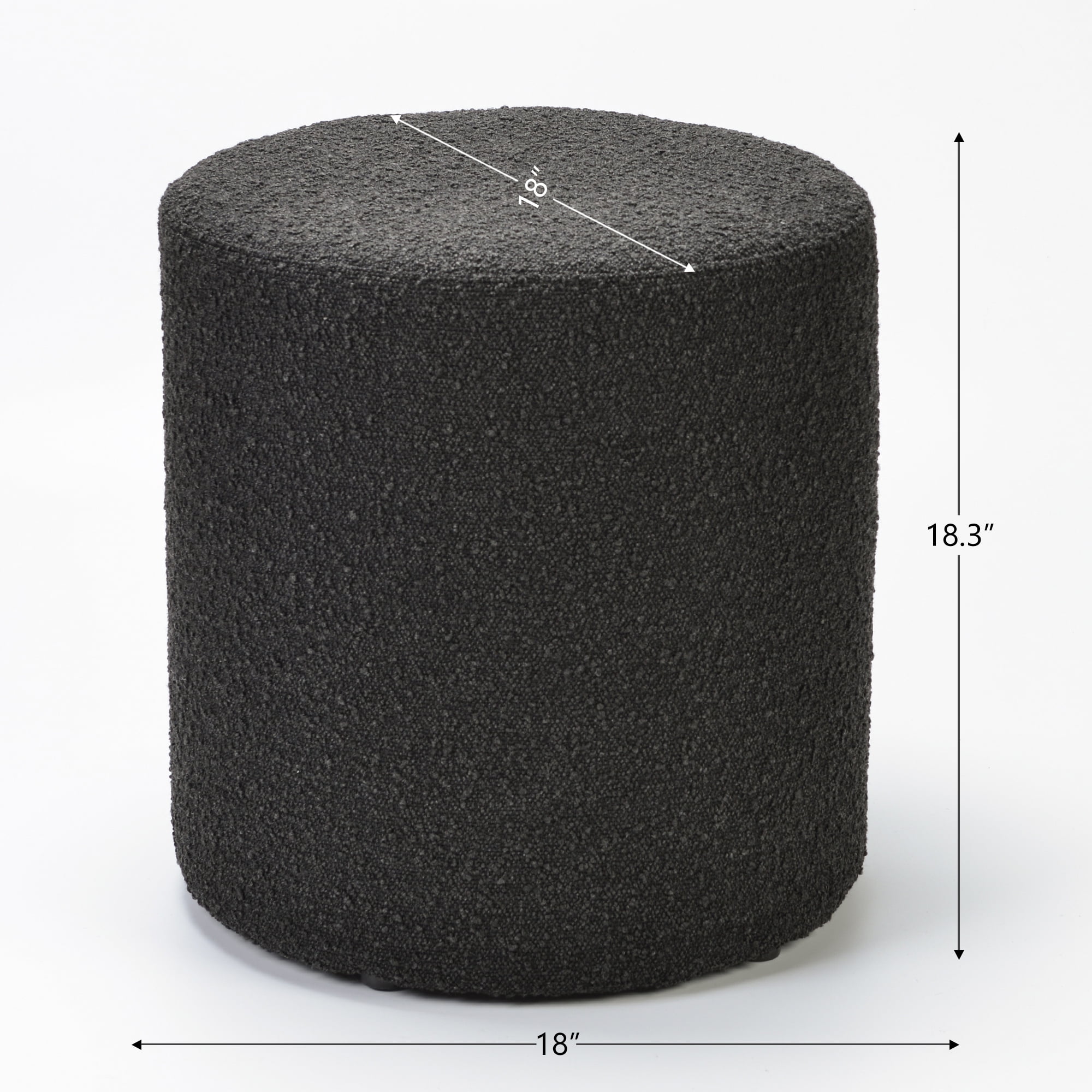 Modern Round Boucle Upholstered Ottoman with Soft Padded Seat, Multi-Functional Sofa Footrest, Side Table, Extra Seating for Living Room, Bedroom, Entryway (Black, 18" D x 18" W x 18.3" H)
