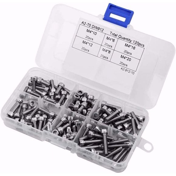 120pcs M4x6/8/10/12/16/20 Stainless Steel Hexagon Socket Cap Screws Cap Head Screws for DIY Furniture Machinery Repair Kit