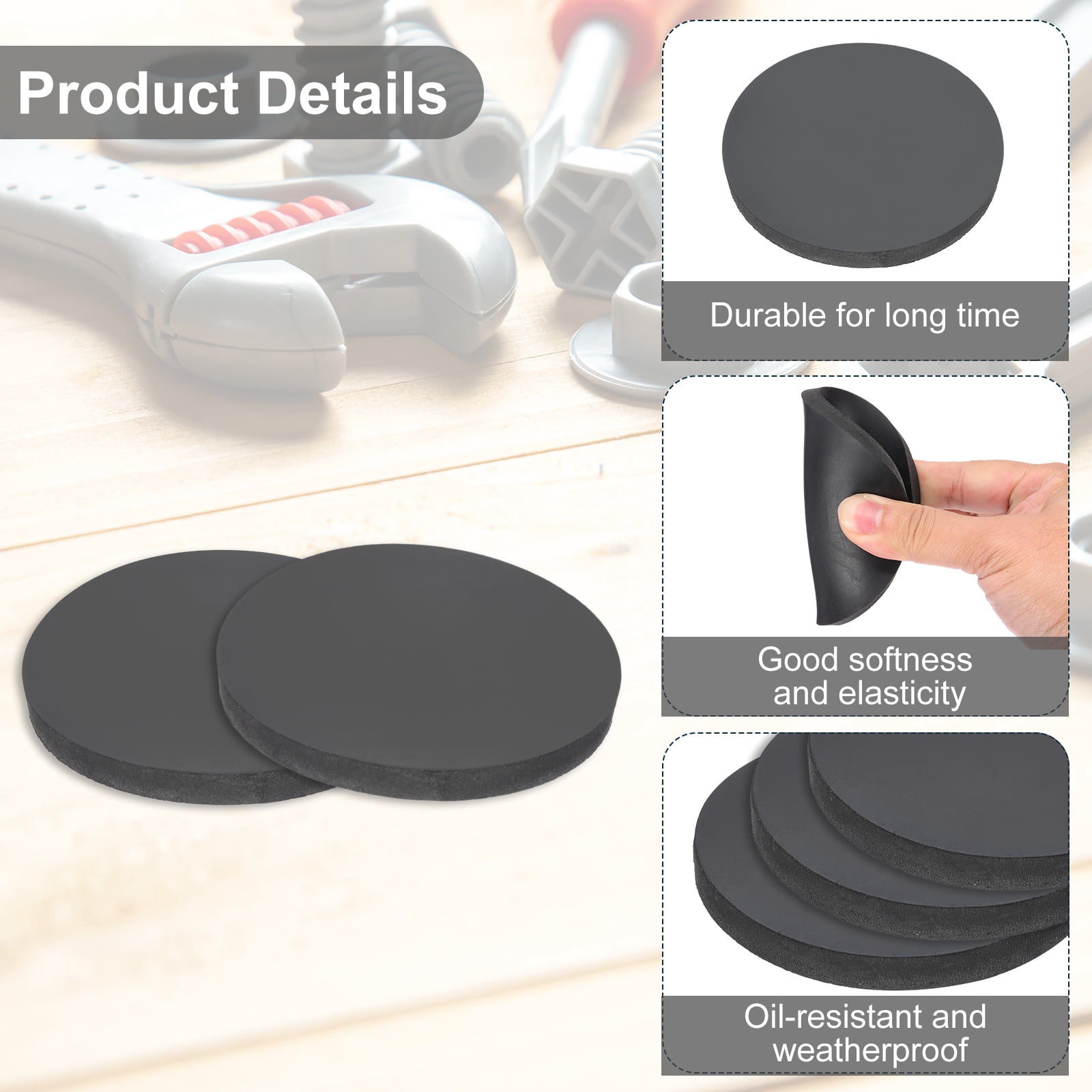 Rubber Solid Discs Washers, 4 Pcs Anti-Vibration Spacer 85mm OD x 8mm Thick, Black