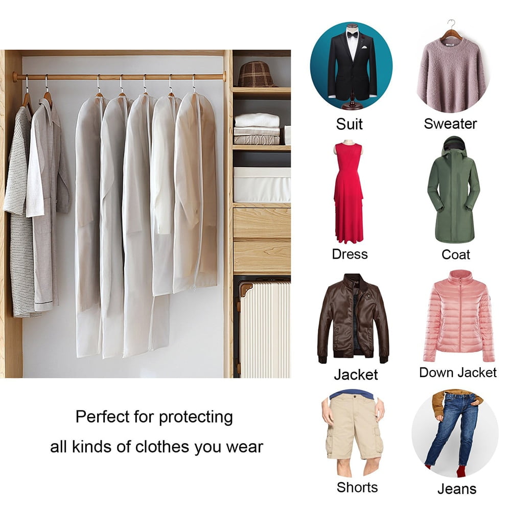 Hanging Garment Bag Lightweight Clear Full Suit Bags Moth-Proof Breathable Dust Cover for Closet Clothes Storage