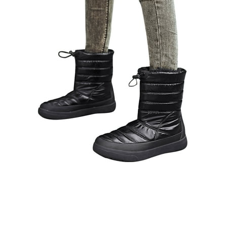 

Crocowalk Ladies Casual Pull On Snow Boots Work Round Toe Winter Warm Shoes Slip Resistant Black 8