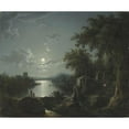 thumbnail image 2 of Henry Pether 17x15 Black Ornate Wood Framed Double Matted Museum Art Print Titled - Moonlit Fishing on the Riverbank, 2 of 5