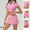 thumbnail image 4 of PISONIC Robe de Tennis 2 Pcs pour Femmes Jupe de Tennis Manches Courtes Crop Top Tenues d'Entraînement de Golf, 4 of 9