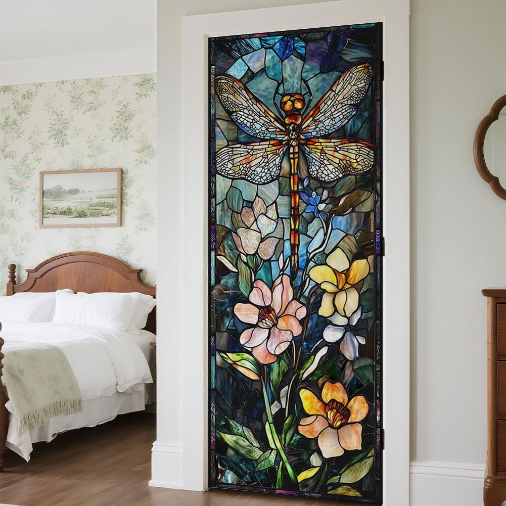2 Sheet Dragonfly Removable Refrigerator Wraps Self-Adhesive Fridge Stickers Peel and Stick Vinyl Fridge Decals Sticker