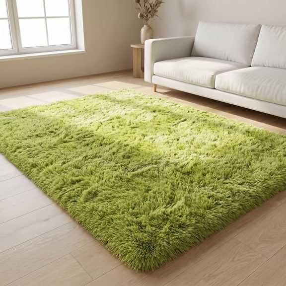 MUSICWAKER Contemporary Shag Pile Area Rug, Green Solid Color, 6' x 9', Non-Slip Backing